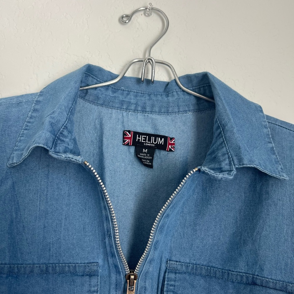 Helium London Blue Cotton Chambray Denim Jumpsuit Zip Front Drawstring Waist M - Picture 4 of 10